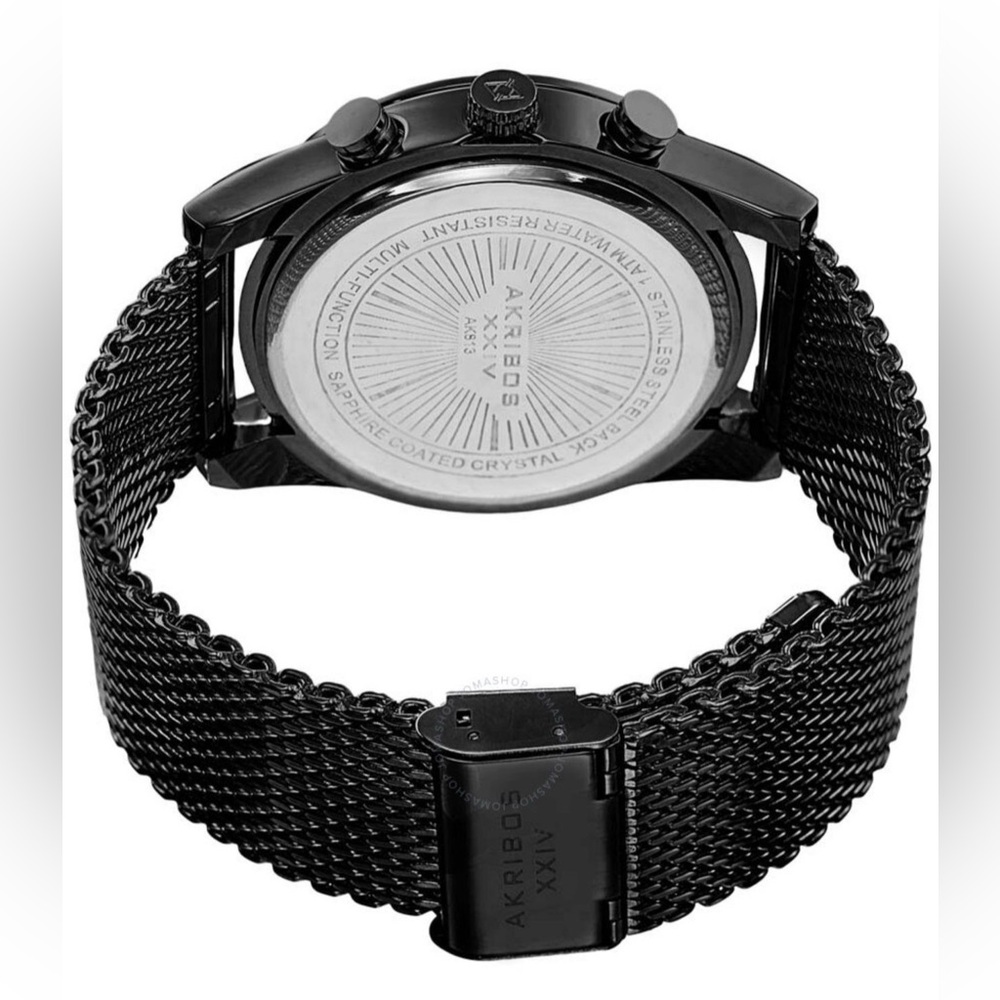 Akribos XXIV Black Mesh Timepiece Chronograph Quartz Black Men's Watch AK813BK